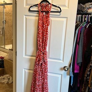 Polka dot backless halter dress